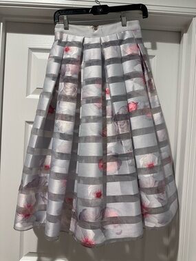 Ted Baker Rosales Chelsea Gray Mesh Satin organza Midi Skirt